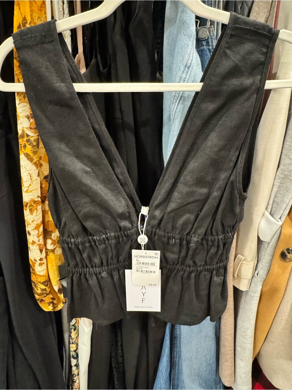 Wayf Black Deep V Ruched Waist Camisole